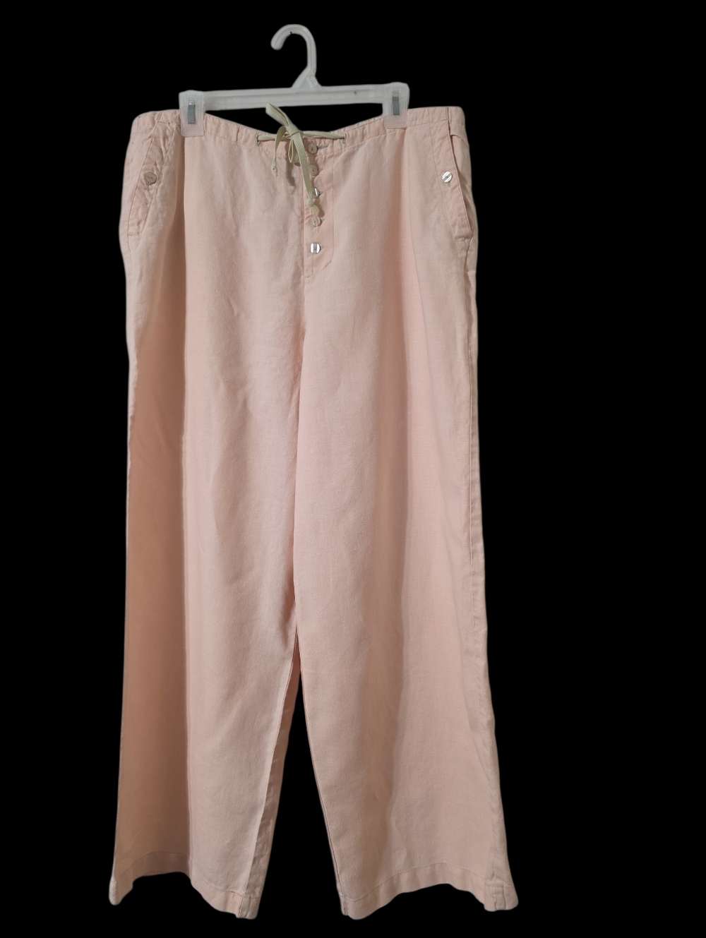 Chadwicks Peach Linen Drawstring Cropped Big Leg Pants 14/16 Beachy Boho